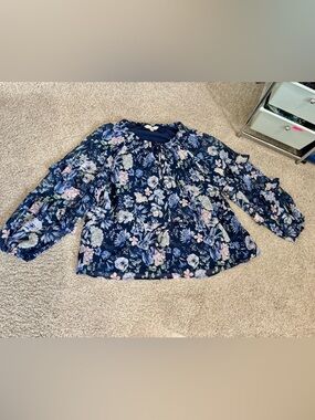The Pioneer Woman Navy Floral Ruffle Tie Top